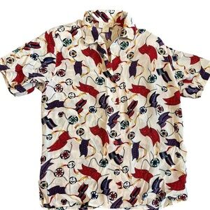 SilkLand Red and Blue Casual Button Down Shirt